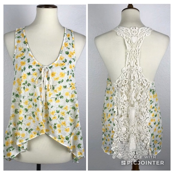 Free People Tops - Free People Floral Crochet Asymmetrical Top T70